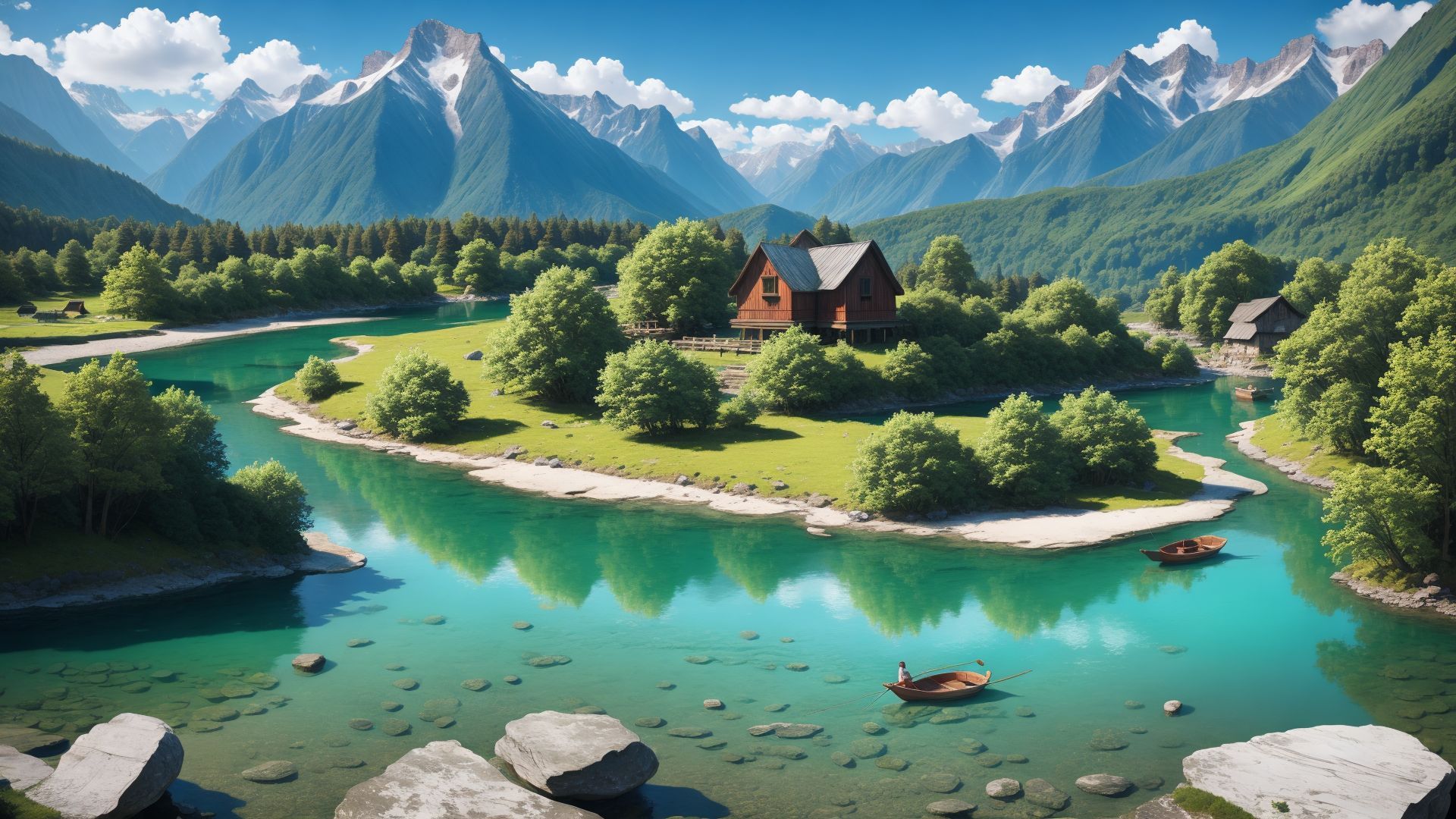
Panorama di fiume e montagna in primavera 2
