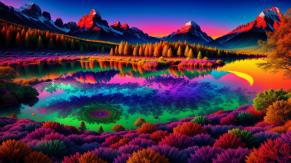 Sunrise mountains fractal trippy psychedelic sharp colorful best quality vibrant colors
